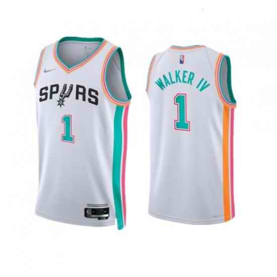 Men San Antonio Spurs #1 Lonnie Walker IV 2021 22 White City Edition Stitched Jersey->sacramento kings->NBA Jersey