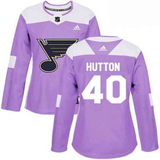 Womens Adidas St Louis Blues #40 Carter Hutton Authentic Purple Fights Cancer Practice NHL Jersey->women nhl jersey->Women Jersey