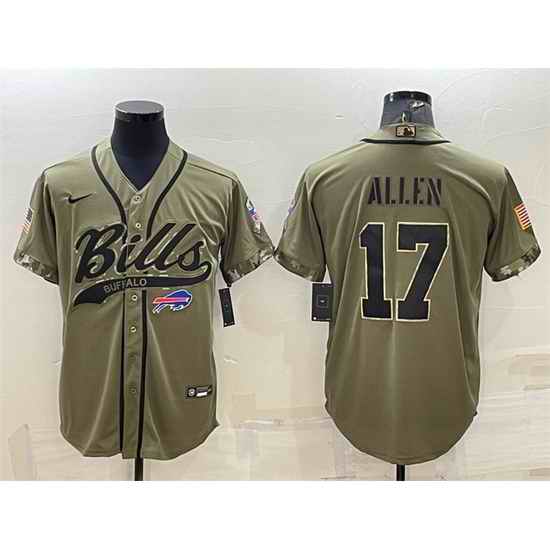 Men Buffalo Bills #17 Josh Allen 2022 Olive Salute To Service Cool Base Stitched Baseball Jersey->baltimore ravens->NFL Jersey