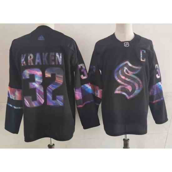 Men Seattle Kraken #32 Kraken Black Iridescent Holographic Authentic Jersey->anaheim ducks->NHL Jersey