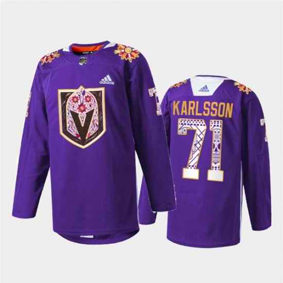 Men Vegas Golden Knights #71 William Karlsson Purple Hispanic Heritage Warmup Stitched Jersey->winnipeg jets->NHL Jersey