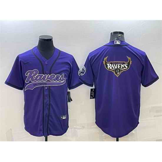 Men Baltimore Ravens Purple Team Big Logo With Patch Cool Base Stitched Baseball Jersey->baltimore ravens->NFL Jersey