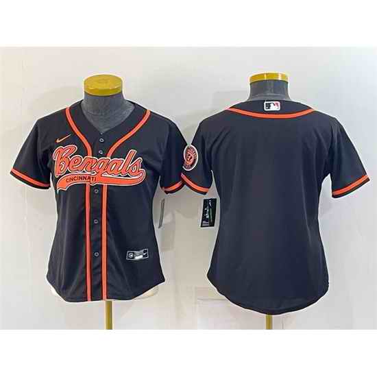 Women Cincinnati Bengals Blank Black With Patch Cool Base Stitched Baseball Jersey->women nfl jersey->Women Jersey