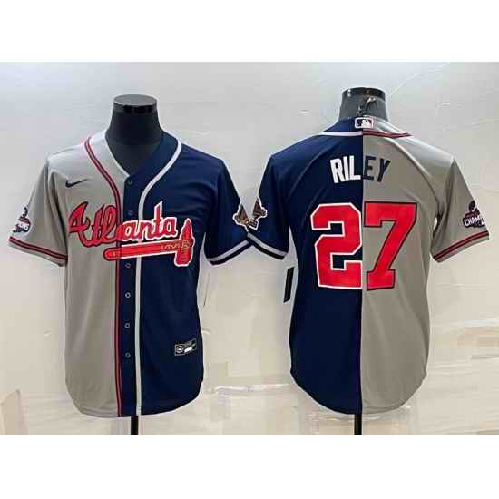 Men's Atlanta Braves #27 Austin Riley Gray Navy Two Tone Split Cool Base Stitched Baseball Jersey->women mlb jersey->Women Jersey