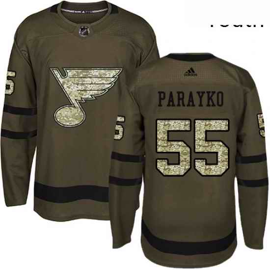 Youth Adidas St Louis Blues #55 Colton Parayko Authentic Green Salute to Service NHL Jersey->youth nhl jersey->Youth Jersey
