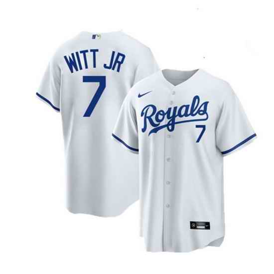 Men Kansas City Royals #7 Bobby Witt Jr  White Cool Base Stitched jersey->kansas city royals->MLB Jersey