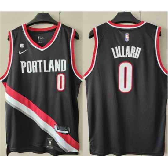 Men Portland Trail Portland Blazers #0 Damian Lillard Black With No 6 Patch Stitched Basketball Jersey->nike air force 1->Sneakers