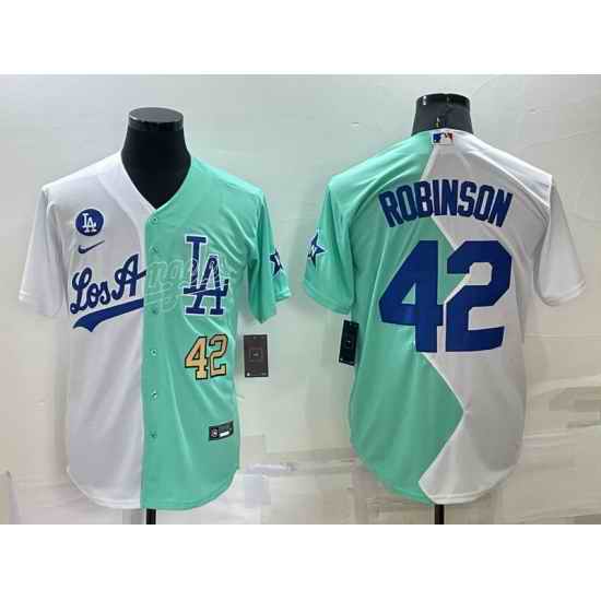 Men Nike Los Angeles Dodgers #42 Jackie Robinson 2022 All Star White Green Cool Base Stitched Baseball Jerseys->los angeles dodgers->MLB Jersey