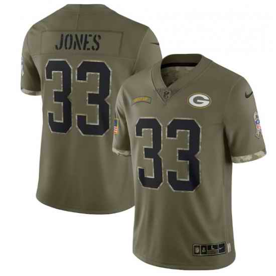 Men Green Bay Packers #33 Aaron Jones Olive 2022 Salute To Service Limited Stitched Jersey->green bay packers->NFL Jersey