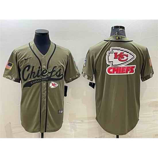 Men Kansas City Chiefs Olive Salute To Service Team Big Logo Cool Base Stitched Baseball Jersey->las vegas raiders->NFL Jersey