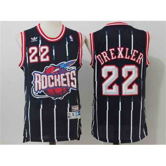 Men Houston Rockets #22 Clyde Drexler Navy Blue Hardwood Classics Jersey->youth nba jersey->Youth Jersey