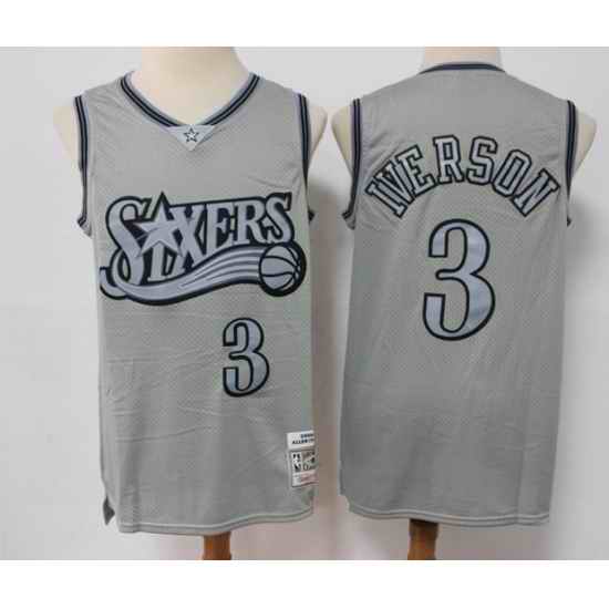 Men Philadelphia 76ers #3 Allen Iverson Grey Throwback Stitched Basketball Jersey->milwaukee bucks->NBA Jersey