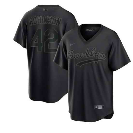 Men Brooklyn Dodgers #42 Jackie Robinson Black Pitch Black Fashion Replica Stitched Jersey->women mlb jersey->Women Jersey