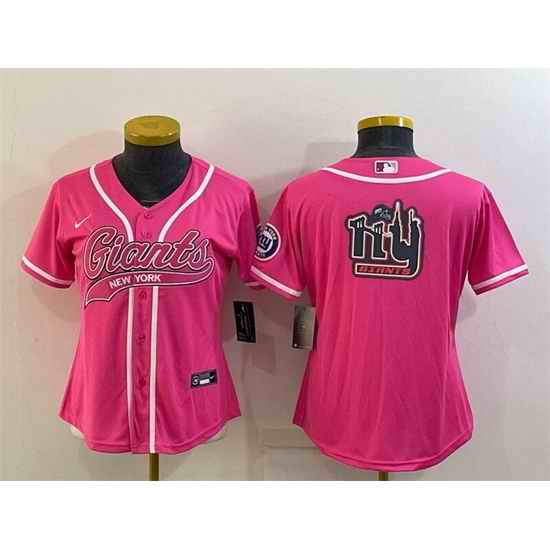 Women New York Giants Pink Team Big Logo With Patch Cool Base Stitched Baseball->women nfl jersey->Women Jersey