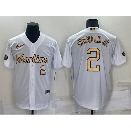 Men Miami Marlins #2 Jazz Chisholm Jr  2022 All Star White Cool Base Stitched Baseball Jersey->seattle mariners->MLB Jersey