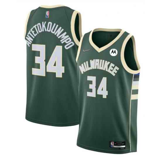 Men Milwaukee Bucks 34 Giannis Antetokounmpo Green 2021 #22 Icon Edition 75th Anniversary Swingman Stitched Jersey->minnesota timberwolves->NBA Jersey
