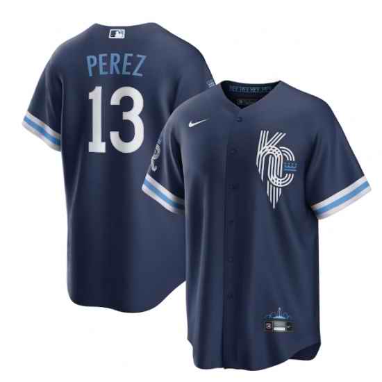 Men Kansas City Royals #13 Salvador Perez 2022 Navy City Connect Cool Base Stitched jersey->kansas city royals->MLB Jersey