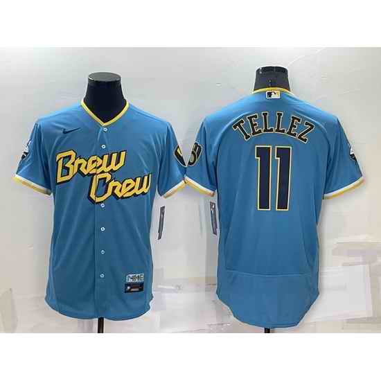 Men Milwaukee Brewers #11 Rowdy Tellez 2022 Powder Blue City Connect Flex Base Stitched Jersey->los angeles dodgers->MLB Jersey