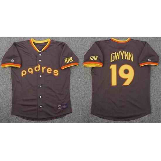Men San Diego Padres #19 Tony Gwynn Brown Throwback MLB Jersey->atlanta braves->MLB Jersey