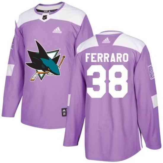 Men San Jose Sharks #38 Mario Ferraro Adidas Hockey Fights Cancer Authentic Purple Jersey->san jose sharks->NHL Jersey