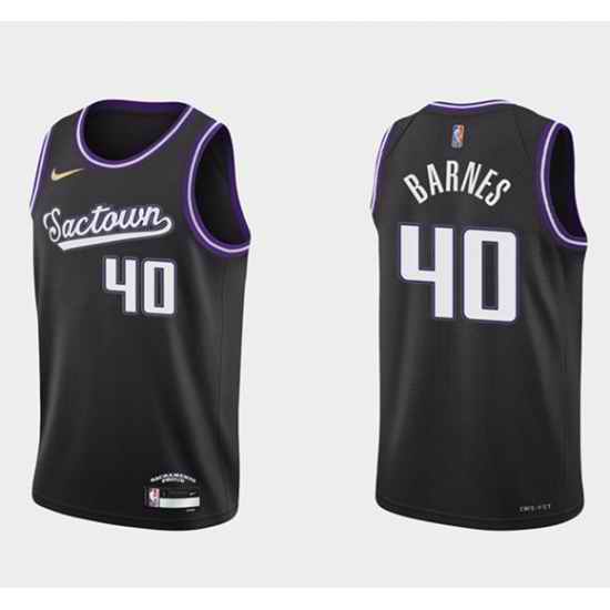 Men Sacramento Kings 40 Harrison Barnes 2021 #22 Black 75th Anniversary City Edition Stitched Basketball Jersey->san antonio spurs->NBA Jersey