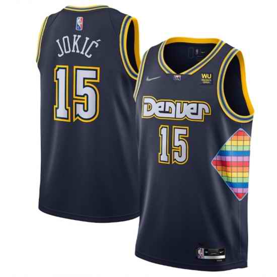 Men Denver Nuggets #15 Nikola Jokic Navy 2021 22 City Edition 75th Anniversary Stitched Jersey->denver nuggets->NBA Jersey