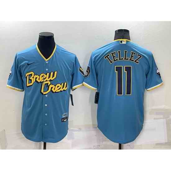 Men Milwaukee Brewers #11 Rowdy Tellez 2022 Powder Blue City Connect Cool Base Stitched Jersey->los angeles dodgers->MLB Jersey