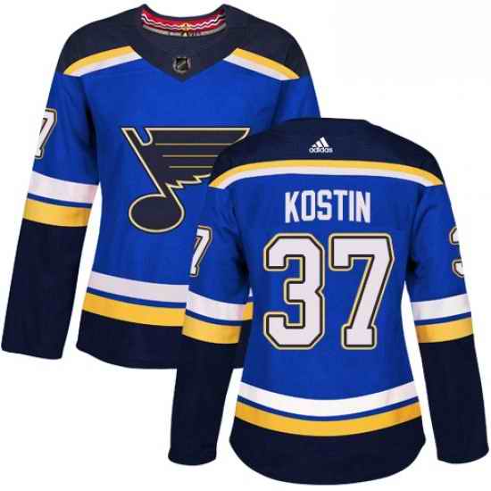 Womens Adidas St Louis Blues #37 Klim Kostin Premier Royal Blue Home NHL Jersey->women nhl jersey->Women Jersey