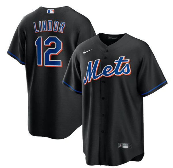 Men's New York Mets #12 Francisco Lindor 2022 Black Cool Base Stitched Baseball Jersey->new york yankees->MLB Jersey