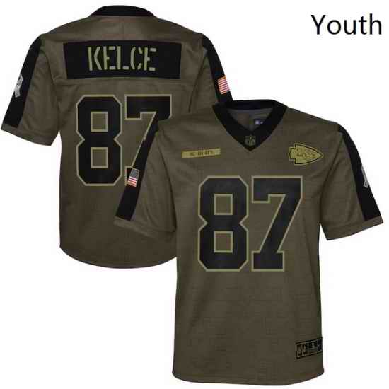 Youth Kansas City Chiefs Travis Kelce Nike Olive 2021 Salute To Service Game Jersey->youth nfl jersey->Youth Jersey