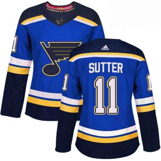 Womens Adidas St Louis Blues #11 Brian Sutter Premier Royal Blue Home NHL Jersey->women nhl jersey->Women Jersey