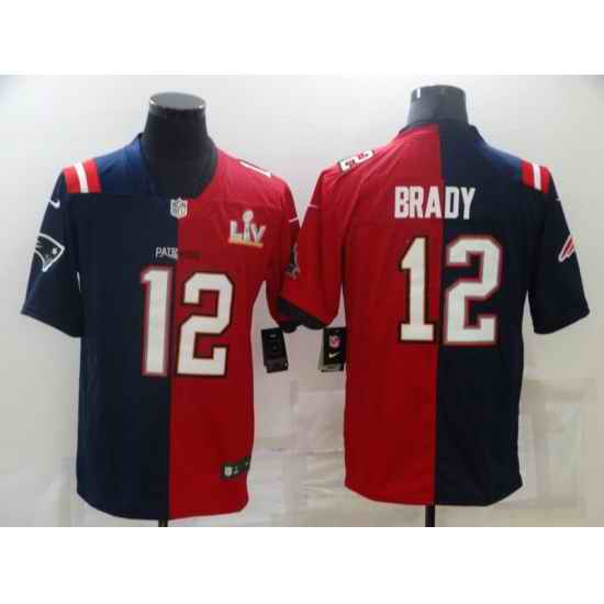 Men Tampa Bay Buccaneers #12 Tom Brady Red Navy Super Bowl Split GOAT Stitched Jersey->las vegas raiders->NFL Jersey