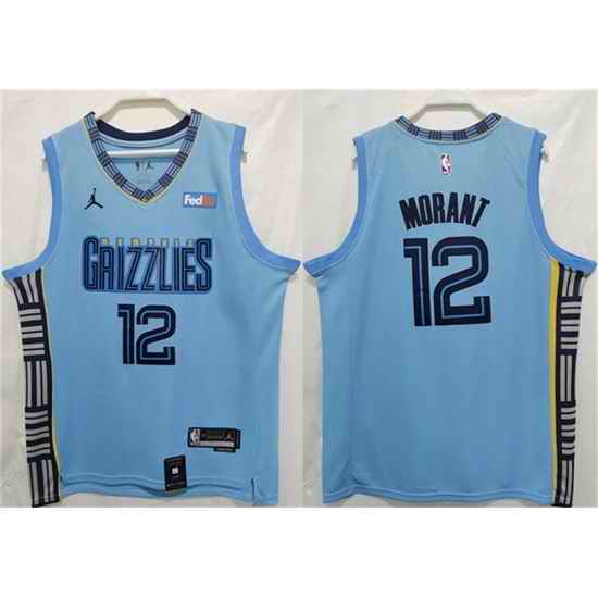 Men Memphis Grizzlies #12 Ja Morant Blue Stitched Jersey->memphis grizzlies->NBA Jersey