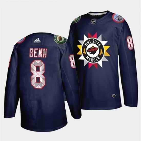 Men Minnesota Wild #8 Jordie Benn 2021 22 Navy Native American Heritage Day Stitched Jersey->detroit red wings->NHL Jersey
