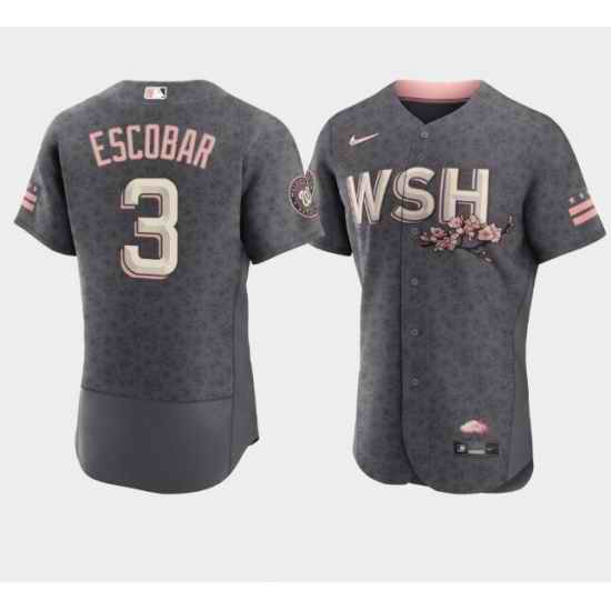 Men Washington Nationals #3 Alcides Escobar 2022 Grey City Connect Cherry Blossom Flex Base Stitched MLB jersey->kansas city royals->MLB Jersey