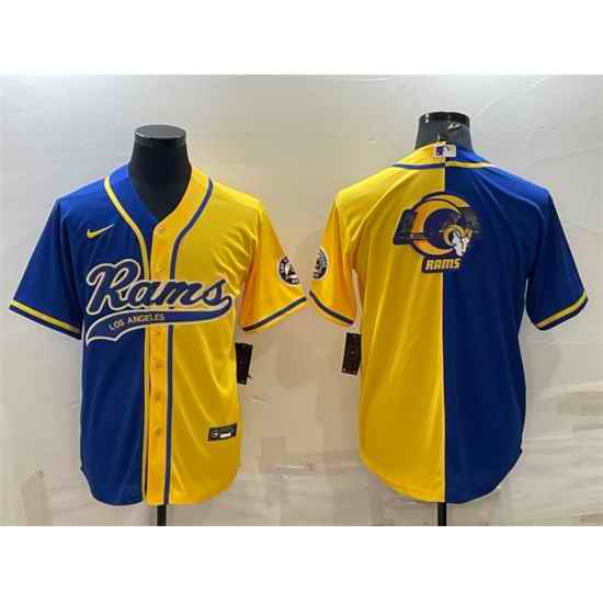 Men Los Angeles Rams Royal Yellow Split Team Big Logo With Patch Cool Base Stitched Baseball Jersey->las vegas raiders->NFL Jersey