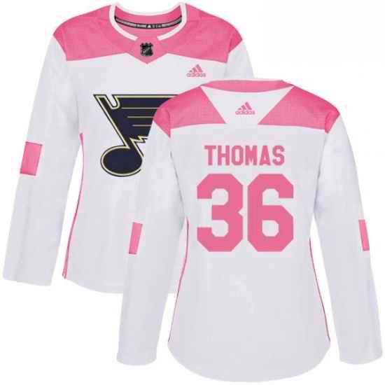 Womens Adidas St Louis Blues #36 Robert Thomas Authentic WhitePink Fashion NHL Jersey->women nhl jersey->Women Jersey