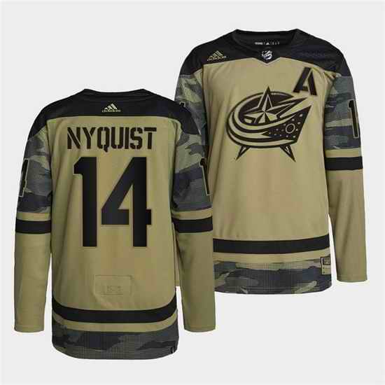 Men Columbus Blue Jackets #14 Gustav Nyquist 2022 Camo Military Appreciation Night Stitched jersey->chicago blackhawks->NHL Jersey