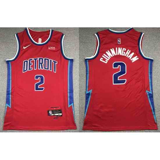 Men Detroit Pistons #2 Cade Cunningham Red 2021 75th Anniversary City Edition Player Jersey->los angeles clippers->NBA Jersey