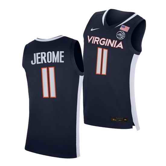 Virginia Cavaliers Ty Jerome Virginia Cavaliers Navy Road Secondary Logo Jersey->los angeles lakers->NBA Jersey