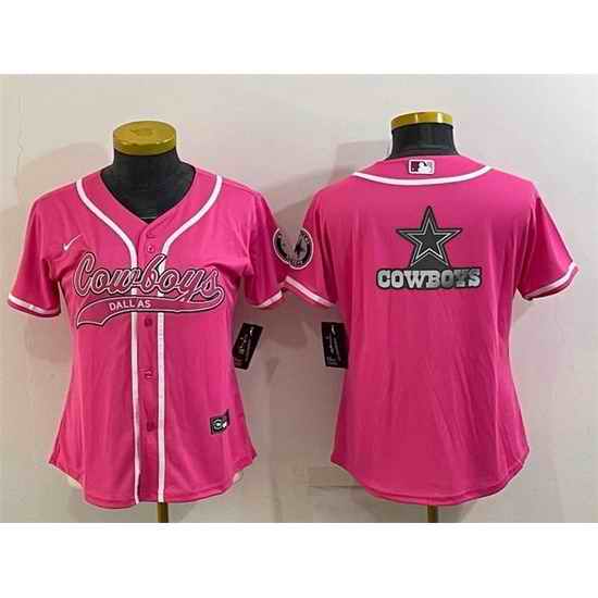 Women Dallas Cowboys Pink Team Big Logo With Patch Cool Base Stitched Baseball Jersey->women nfl jersey->Women Jersey