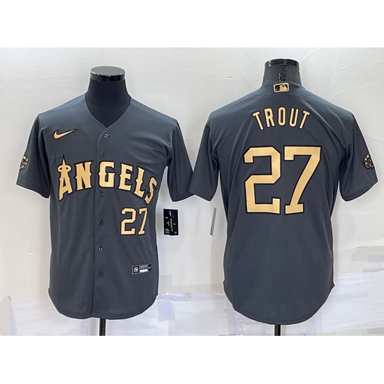 Men Los Angeles Angels #27 Mike Trout 2022 All Star Charcoal Cool Base Stitched Jersey->los angeles angels->MLB Jersey