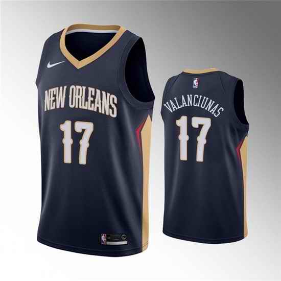 Men New Orleans Pelicans #17 Jonas Valanciunas Navy Icon Edition Stitched Jersey->phoenix suns->NBA Jersey