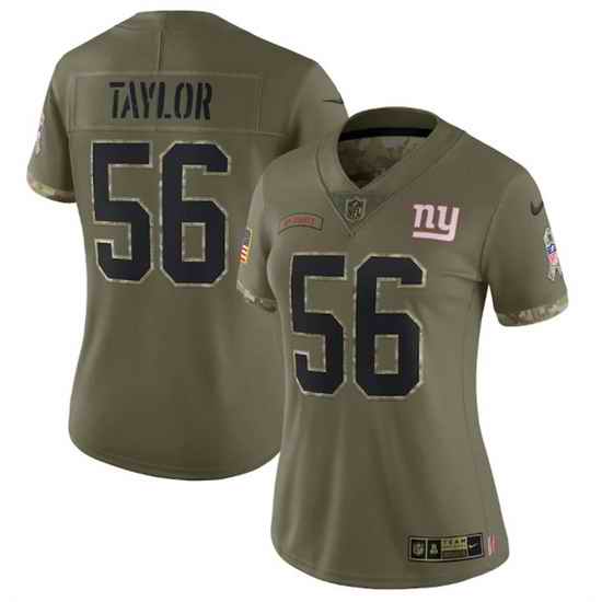 Women New York Giants #56 Lawrence Taylor Olive 2022 Salute To Service Limited Stitched Jersey->women nfl jersey->Women Jersey