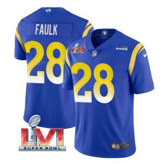 Nike Los Angeles Rams #28 Marshall Faulk Royal 2022 Super Bowl LVI Vapor Limited Jersey->los angeles rams->NFL Jersey