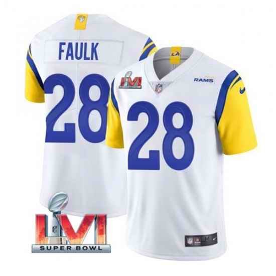 Nike Los Angeles Rams #28 Marshall Faulk White 2022 Super Bowl LVI Vapor Limited Jersey->los angeles rams->NFL Jersey
