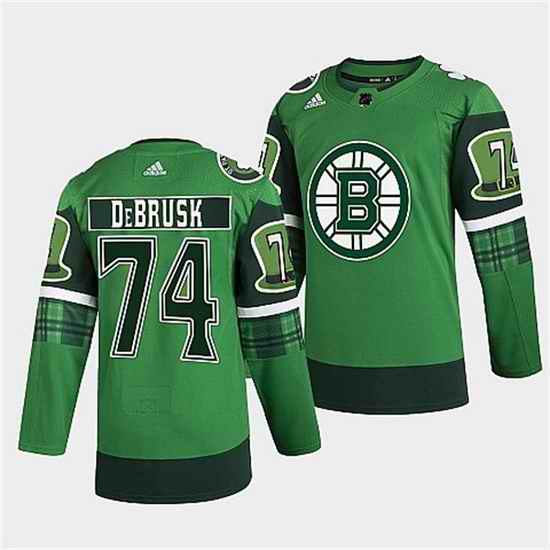 Men Boston Bruins #74 Jake DeBrusk 2022 Green St Patricks Day Warm Up Stitched jersey->boston bruins->NHL Jersey