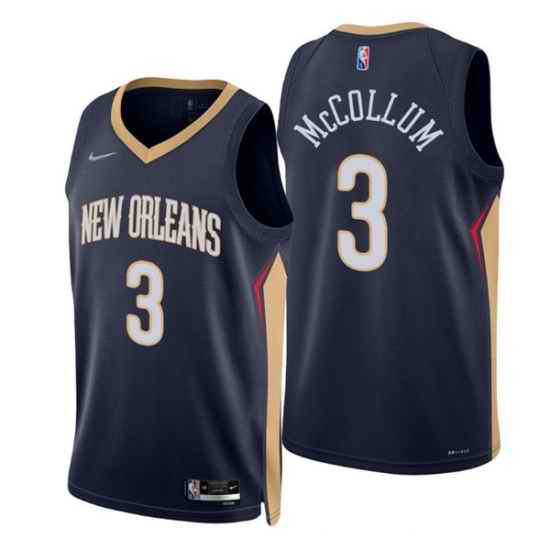 Men New Orleans Pelicans #3 C J  McCollum Navy Icon Edition Stitched Jerse->minnesota timberwolves->NBA Jersey