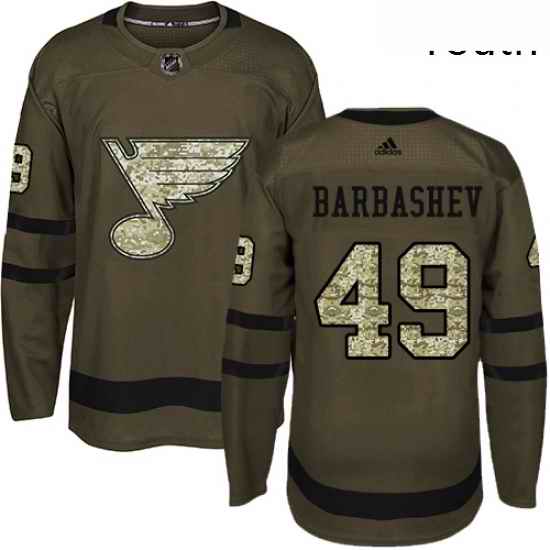 Youth Adidas St Louis Blues #49 Ivan Barbashev Premier Green Salute to Service NHL Jersey->youth nhl jersey->Youth Jersey