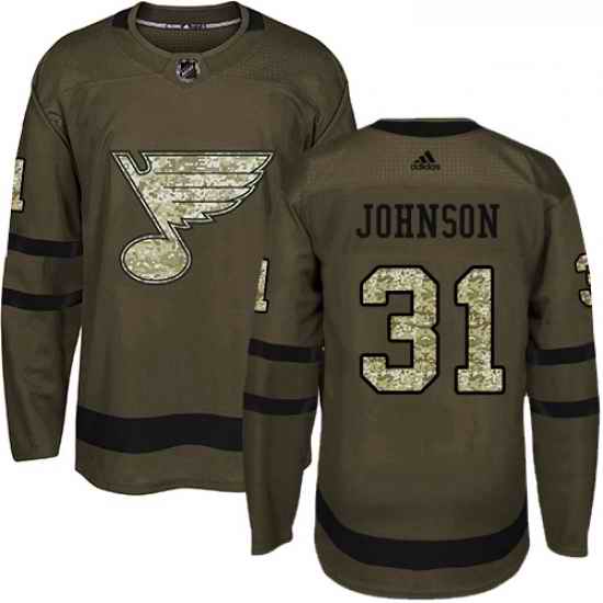 Youth Adidas St Louis Blues #31 Chad Johnson Authentic Green Salute to Service NHL Jersey->youth nhl jersey->Youth Jersey